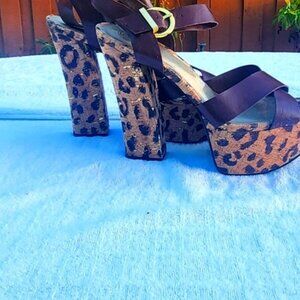 leopard print platform heels.